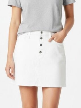 Madewell White Rigid Denim Button Front A Line Raw Hem Mini Skirt Sz 33